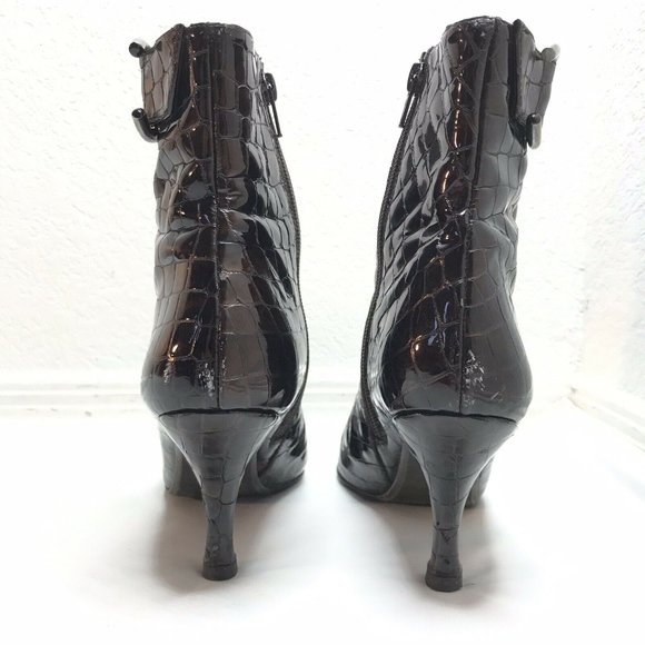 Stuart Weitzman Brown Patent Croc Booties Boots - Picture 7 of 8